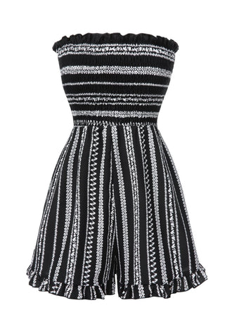 Black 1970s Boho Striped Strapless Romper