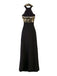 Gold 1930s Sequined Patchwork Halter Backless Evening Dress