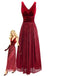 Burgundy 1950s Velvet Sequin V-Neck Maxi Dress