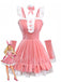 Pink 1970s Christmas Velvet Ruffle Bunny Girl Dress Set