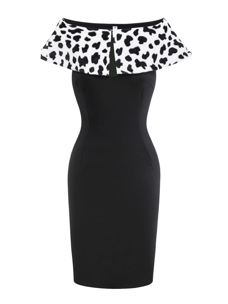 2PCS White & Black 1960s Cruella Dalmatian Dress & Cape