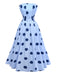 Blue 1940s Polka Dot Strapless Pleated Dress