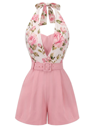 Yellow 1950s Sunflower Halter Romper, vintage romper, retro jumpsuit - perfect for women who love vintage and retro fashion