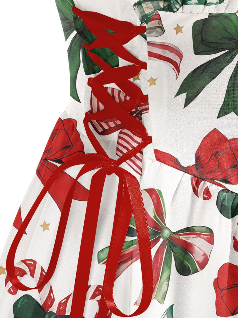1950s Christmas Ornament Lace-Up Dress