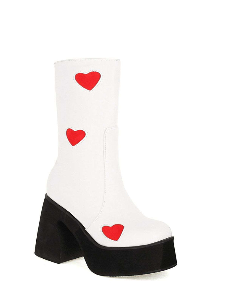 Hollow Hearts Leather Chunky Platform Boots