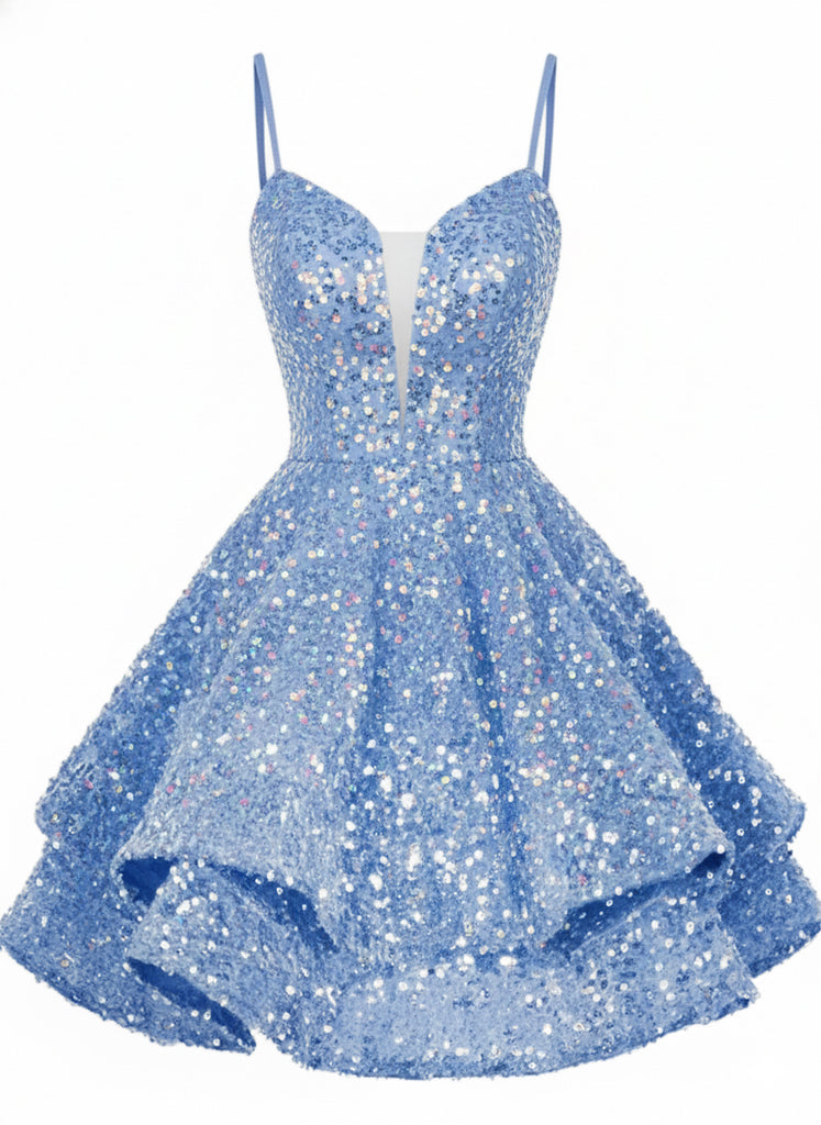 Red 1950s Sequin Deep V-Neck Lace-UP Mini Party Dress