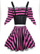 2PCS Pink 1970s Halloween Striped Pirate Costume Set