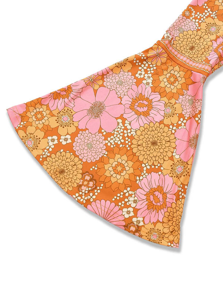 Orange 1960s Hippe Bell Sleeve Floral Dress
