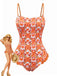 Orange 1960s Tropical Coconut Palm Tree Print Swimsuit