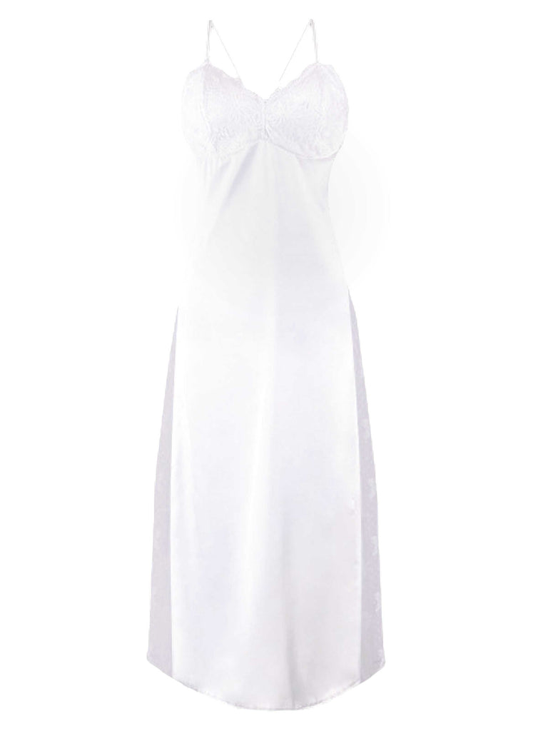 White 1930s Sheer Mesh Lace Nightdress Set