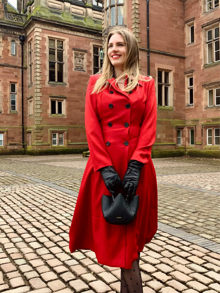 Red 1950s Lapel Double Breasted Coat