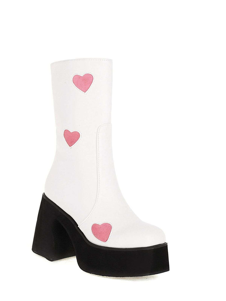 Hollow Hearts Leather Chunky Platform Boots