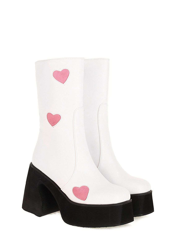 Hollow Hearts Leather Chunky Platform Boots