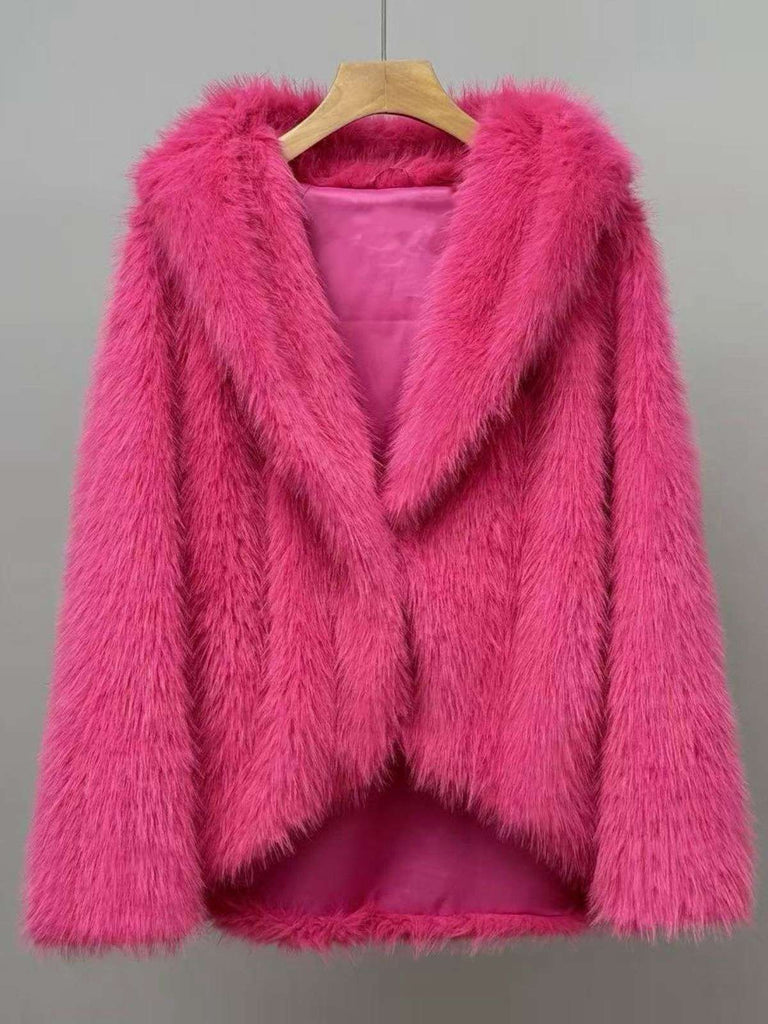 1930s Faux Fur Hooded Lapel Solid Coat