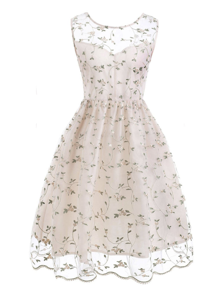 [US Warehouse] Pink 1950s Floral Embroidery Lace Dress