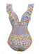 1950s Ruffled Ditsy Floral Deep V-Neck Swimsuit