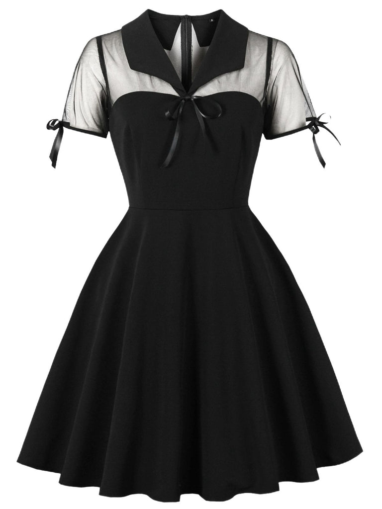 1950s Lapel Mesh Patchwork Swing Dress
