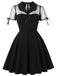 1950s Lapel Mesh Patchwork Swing Dress