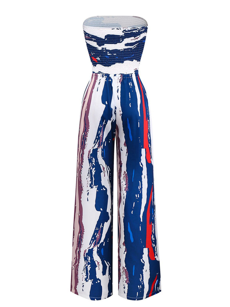 Multicolor 1960s Splashing Ink Strapless Jumpsuit