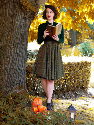 Dark Green 1950s Plaid Knitting Dress