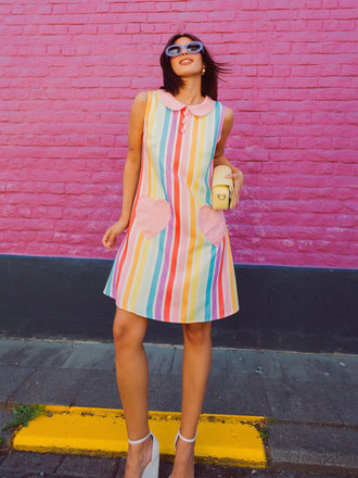 1960s Rainbow Stripe Heart Pocket Dress