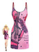 Pink 2000s Slip Lace Trim Cartoon Print Dress