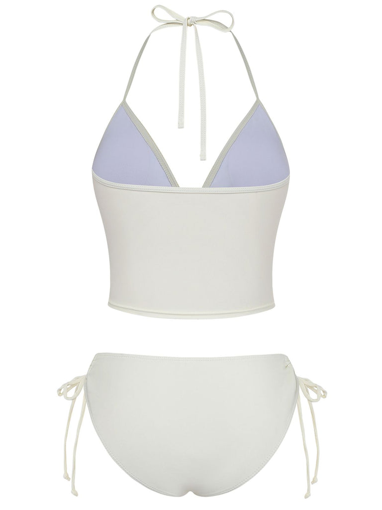 1950s Embroidered Handmade Floral High Waist Bikini Set