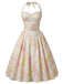 [Pre-Sale] 1950s Pastel Cherry Print Halter Belted Swing Dress