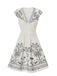 White 1970s V-Neck Floral Boho Ruffles Dress
