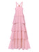 Pink 1930s Tiered 3D Rose Maxi Dress