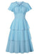 1940s Round Neck Bow Solid Tiered Dress