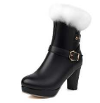 Vintage Faux Fur Buckle High Heel Boots