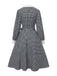 Black 1940s Houndstooth Puff-Sleeves Pearl Button Dress