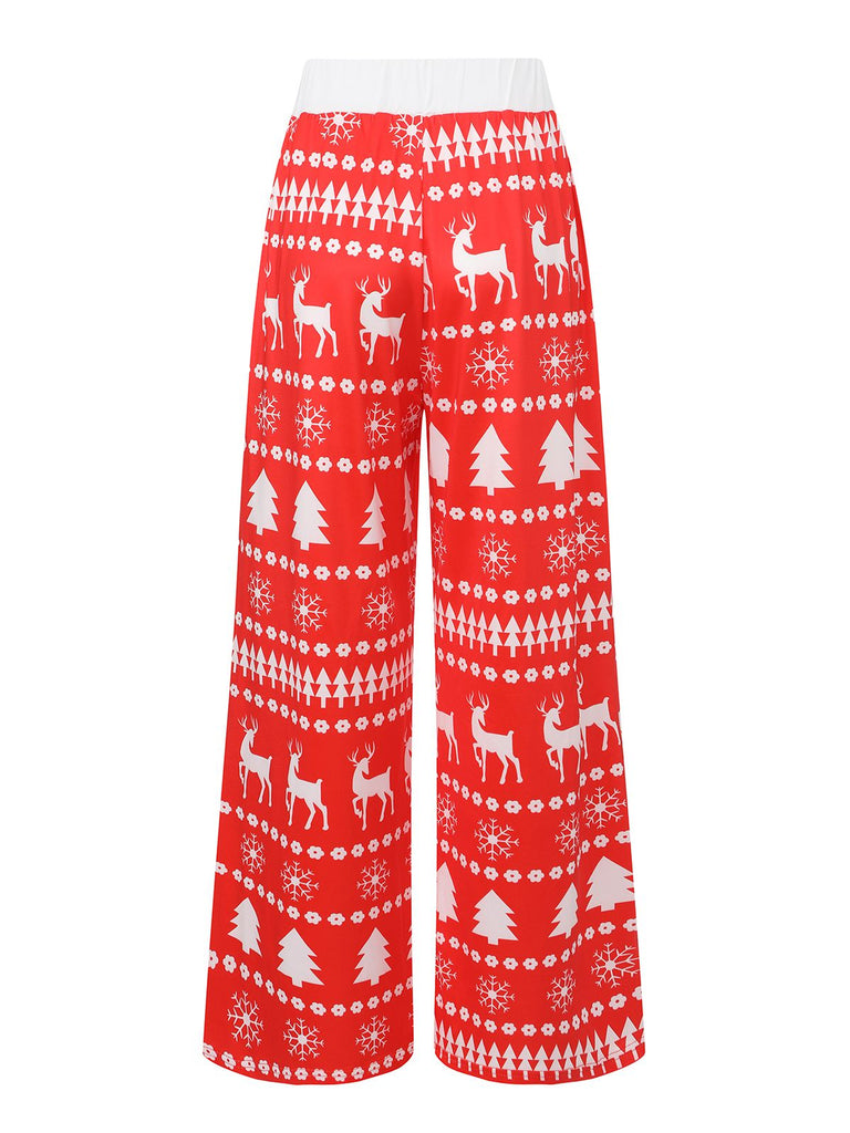 Red 1930s Christmas Tree Reindeer Pants