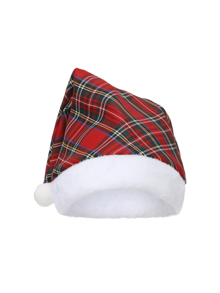 Red 1960s Off-Shoulder Plaid Christmas Dress Set