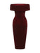 1980s Solid Velvet Off-Shoulder Midi Dress