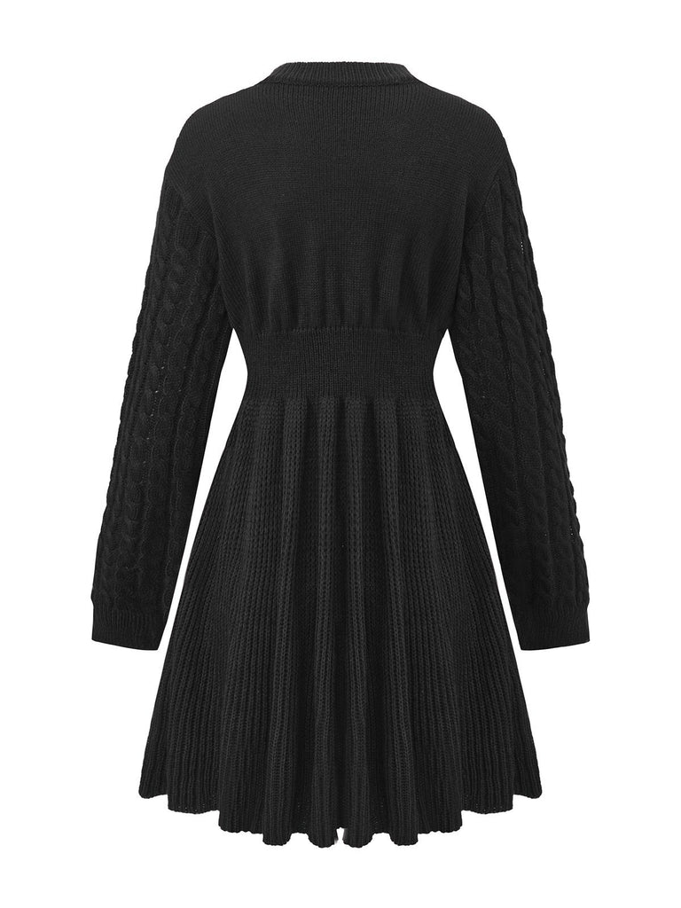 1940s Solid Knitted Lantern Sleeve Sweater Dress