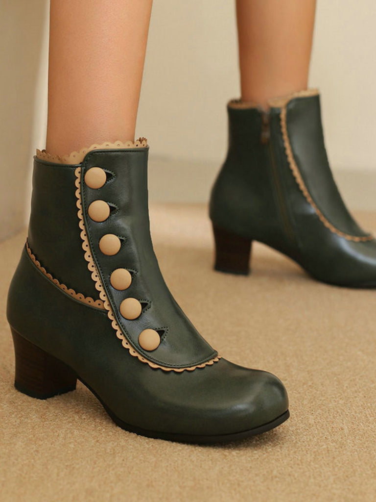 Vintage Faux Fur Lining Chunky Heel Short Boots