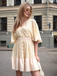 1970s Solid Lace Patchwork Batwing Sleeve V-Neck Dress