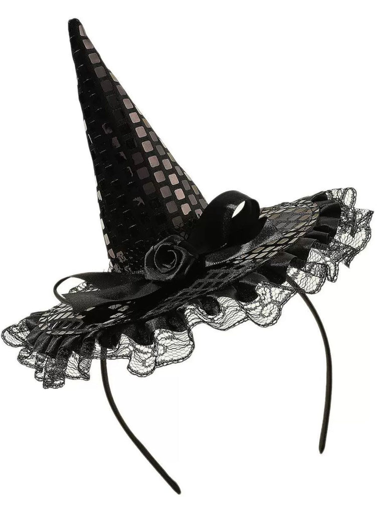 Black Gothic Lace Rose Wizard Hat Headband