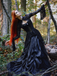 Black 1980s Gigot Sleeve Victorian Lace Dress