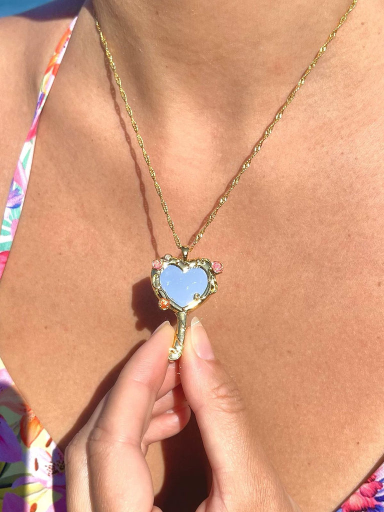 Vintage Alloy Mirror Decoration Necklace