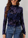 1970s Flocked Floral Mesh Half Turtleneck Slim Top