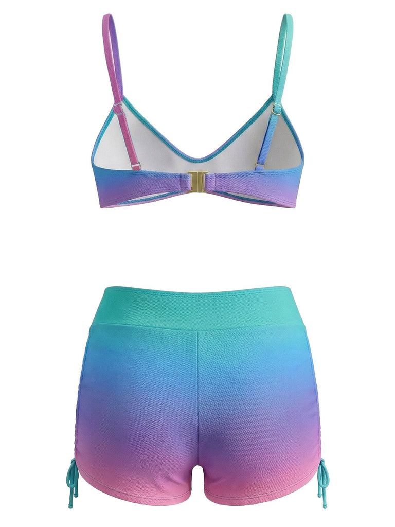 1960s Gradient Lace-Up Trunks Bikini Set