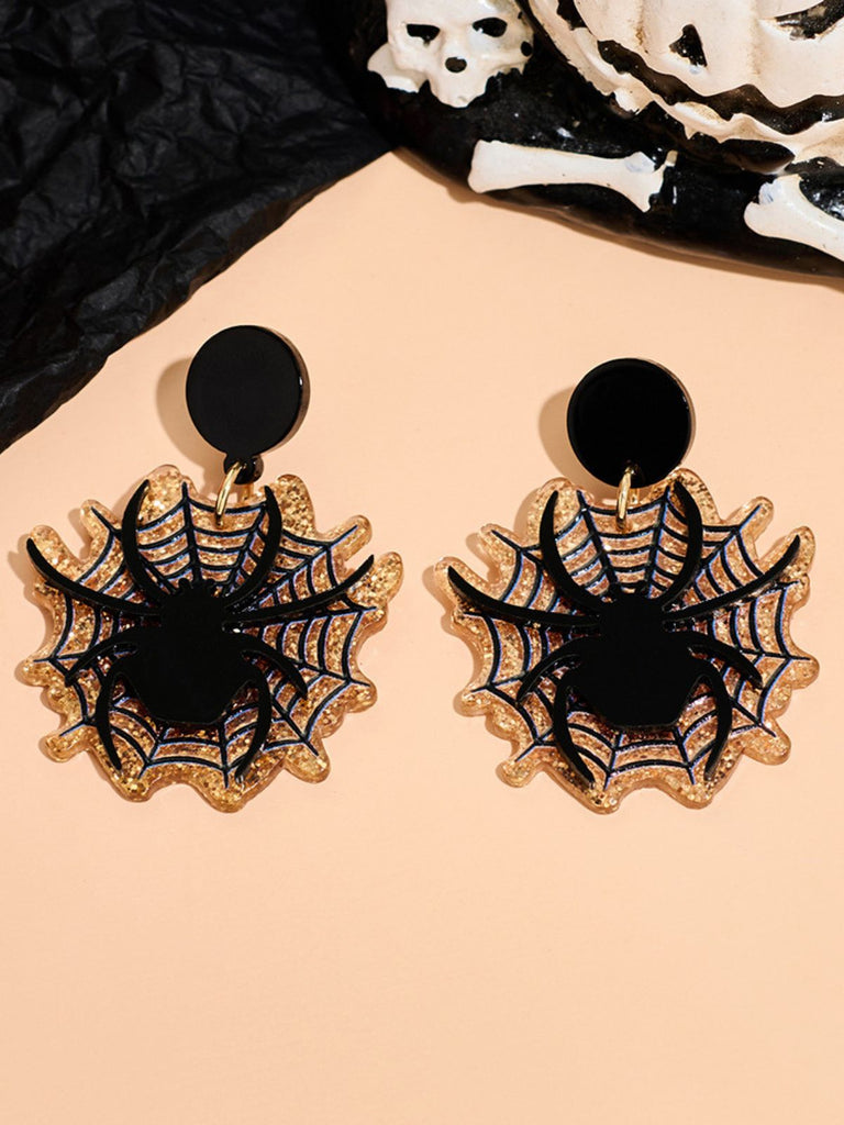 Vintage Black Spider & Spiderweb Earrings