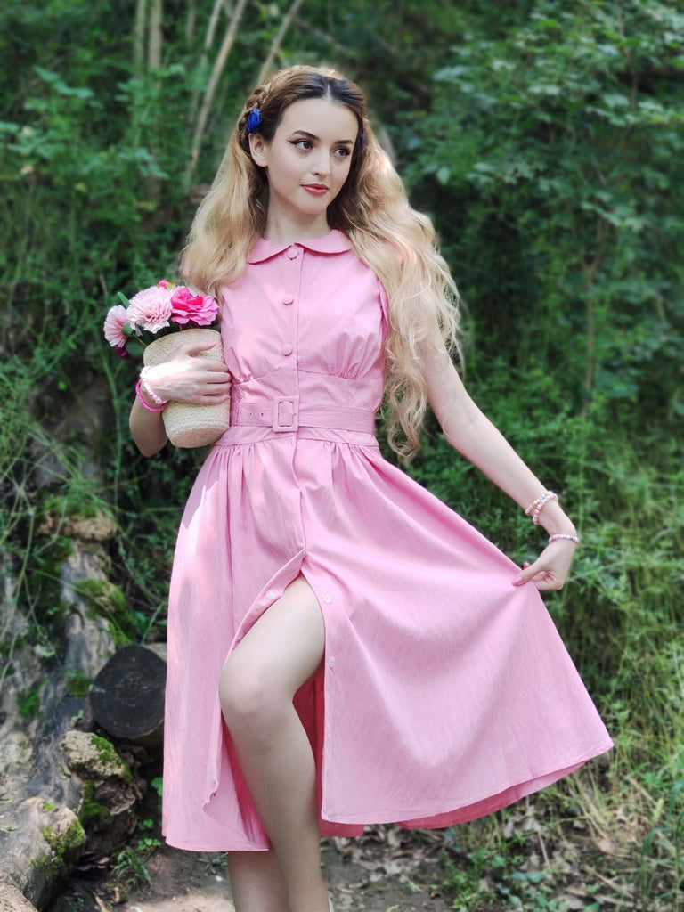 Pink 1950s Doll Collar Solid Dress