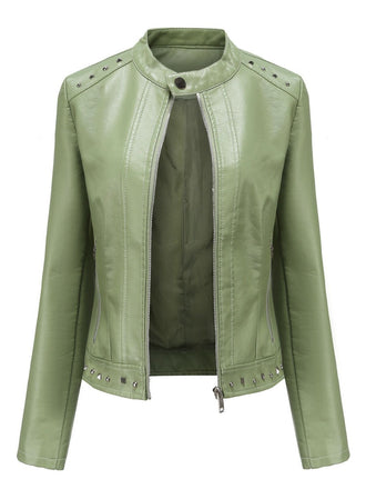 1940s Solid Studded Stand Collar Leather Jacket