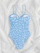 Blue 1950s Spaghetti Straps Hollow Floral Swimsuit