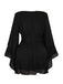 [Plus Size] Black 1980s Solid V-Neck Flare Dress