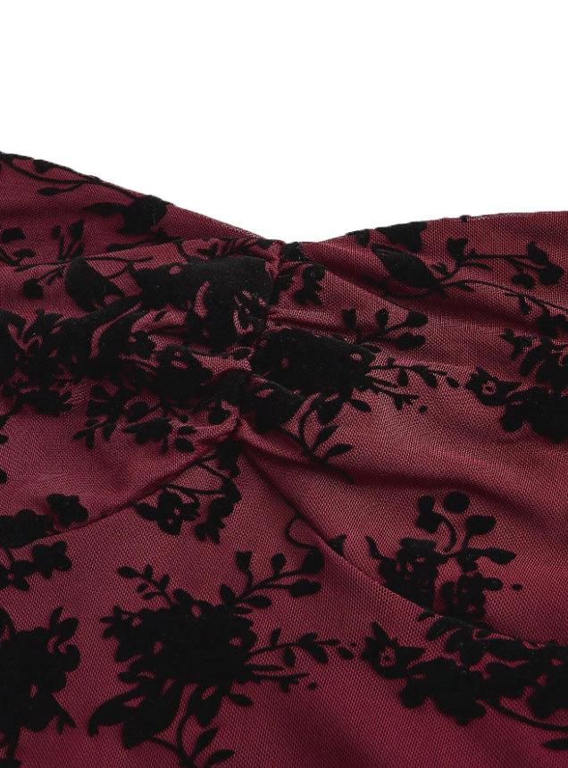 Black 1950s Lace Floral Bishop Sleeves Dress